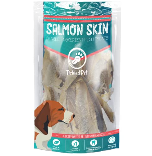 TickledPet Salmon Skin Dog Treats - Single Ingredient - Healthy & Natural - 6oz