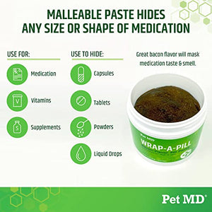 Pet MD Wrap-A-Pill Bacon Flavor Paste to Hide Pills and Medication for Dogs - 59 Servings